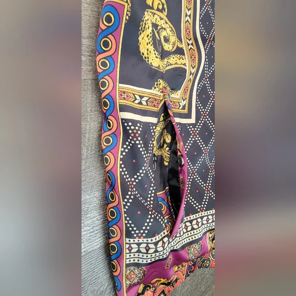 Urban Outfitters Scarf Print Bomber Jacket Mens L Multi Color Satiny Baggy ZipUp - Picture 8 of 15